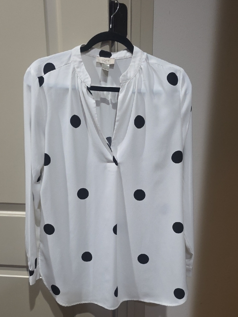 LOFT White Blouse with Black Polka Dots